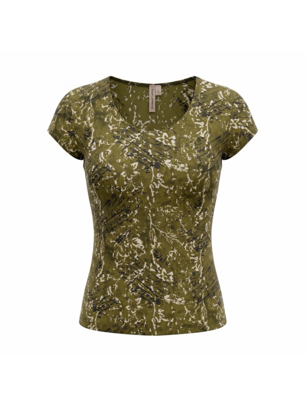 Susan Lawrence Olive Green Stretch Comfort Cap Sleeve Top Women's Small